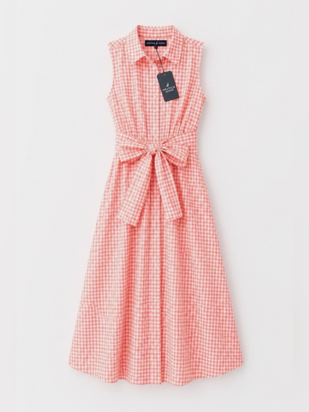 Nautica Jeans Women's Gingham Cotton Wrap Shirtdress Orange/White 16 - Picture 2 of 7